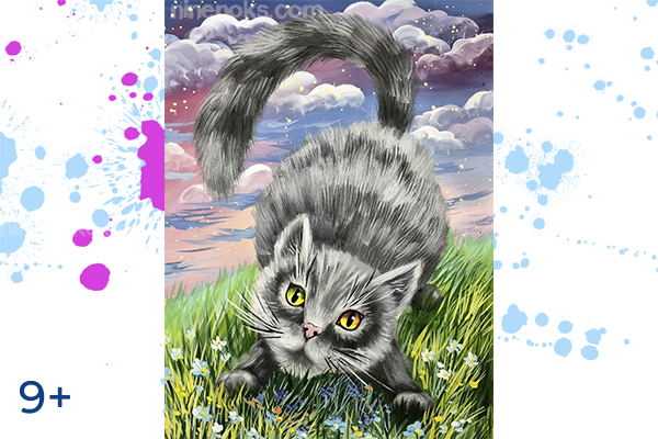 Кошка. 9+ Гуашь.